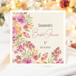 Guardanapo De Papel Chá de Noiva Floral Boho Pintado à Mão em Aquarela