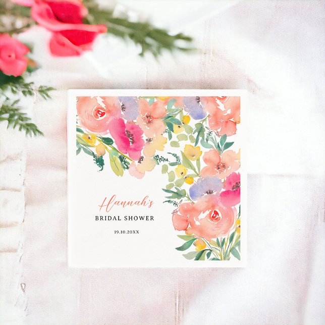 Guardanapo De Papel Chá de noiva floral de jardim boho ousado e brilha (Bright bold boho garden floral bridal shower napkins)