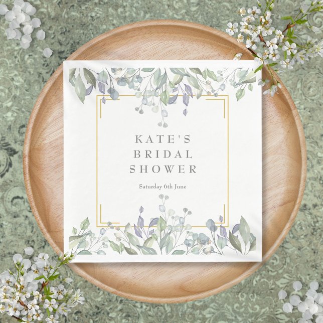 Guardanapo De Papel Chá de Noiva Floral em Aquarela com Sage e Lilás (Sage and Lilac Watercolour Floral Bridal Shower Napkins)