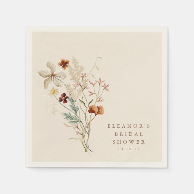 Guardanapo De Papel Chá de Noiva Floral Flores de Prado Boho Rústico (Frente)