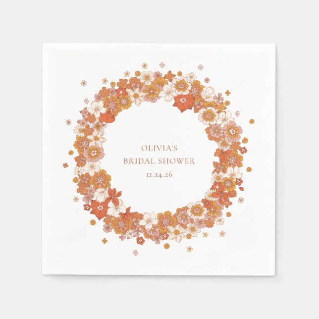 Guardanapo De Papel Chá de Noiva Floral Laranja Groovy Boho Personaliz (Frente)