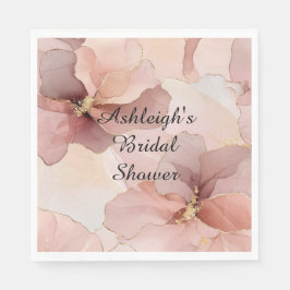 Guardanapo De Papel Chá de Noiva Floral Rosa Bege Romântico a Dourado