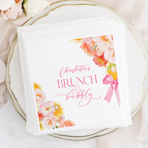 Guardanapo De Papel Chá de Noiva Floral Rosa e Laranja