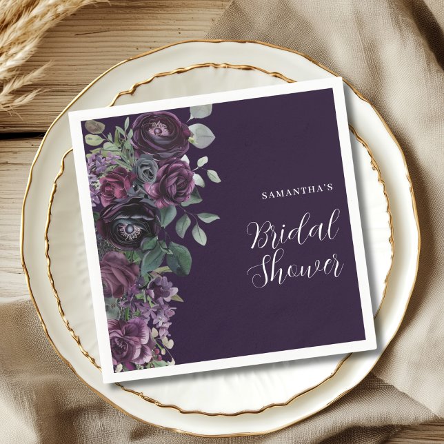 Guardanapo De Papel Chá de Noiva Floral Roxo Sombrio (Criador carregado)