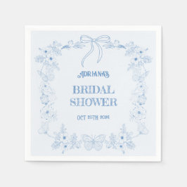 Guardanapo De Papel Chá de Noiva Floral Toile Laço Azul