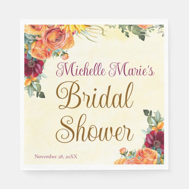 Guardanapo De Papel Chá de Noiva Florido de Outono (Frente)