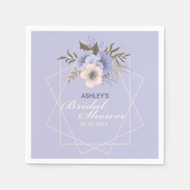 Guardanapo De Papel Chá de Noiva Geométrico Pastel de Rosas em Violeta (Frente)