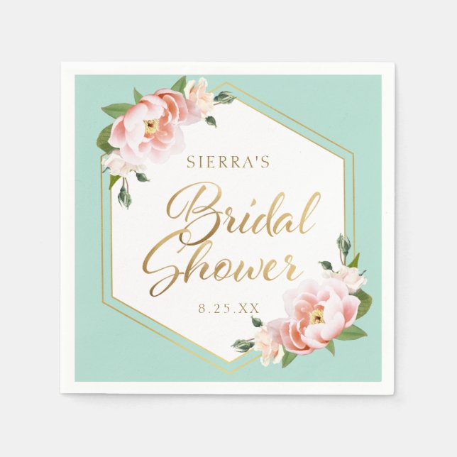 Guardanapo De Papel Chá de Noiva Geométrico Rosa Bege Verde Menta Dour (Frente)