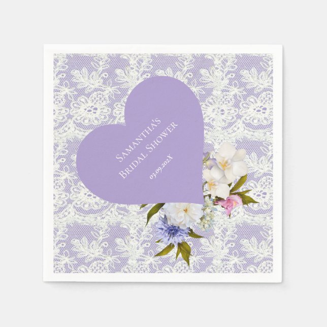 Guardanapo De Papel Chá de Noiva Lavanda e Renda (Frente)