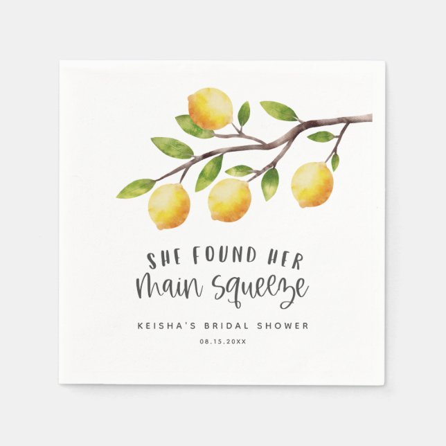 Guardanapo De Papel Chá de Noiva Limão Ela Encontrou Seu Amor (Frente)