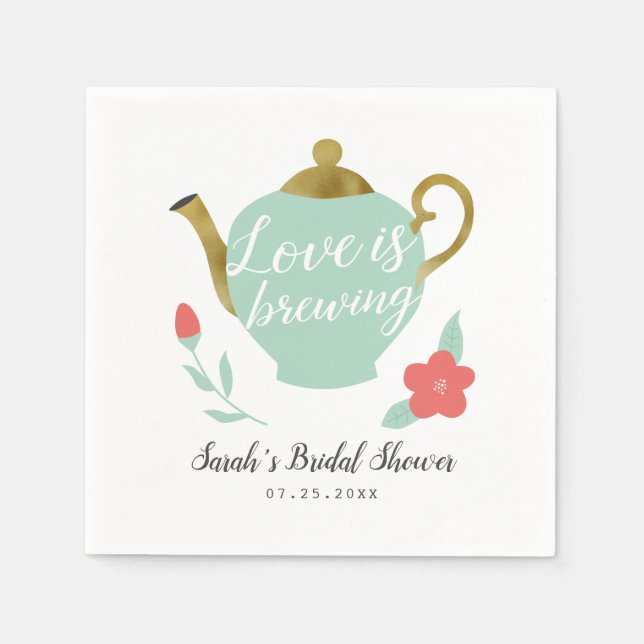 Guardanapo De Papel Chá de Noiva Love is Brewing (Frente)