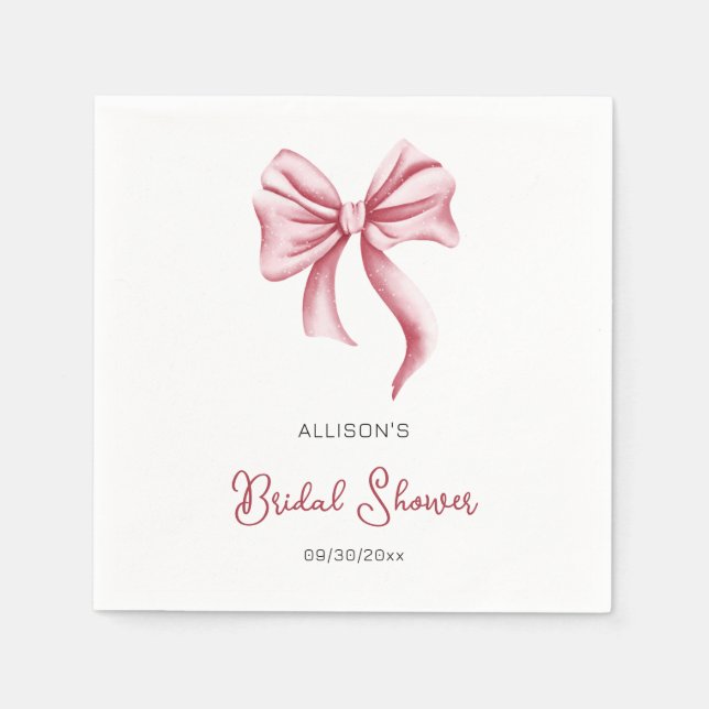 Guardanapo De Papel Chá de Noiva Minimalista com Laço Rosa (Frente)