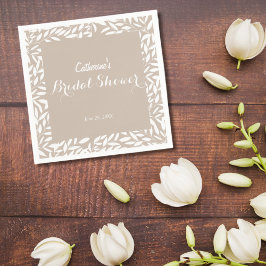 Guardanapo De Papel Chá de Noiva Minimalista Folhas Bege