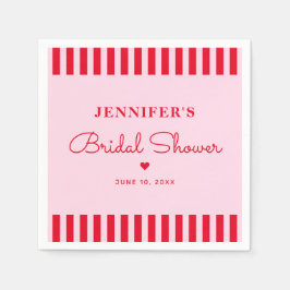 Guardanapo De Papel Chá de Noiva Moderno com Listras Rosa e Vermelho