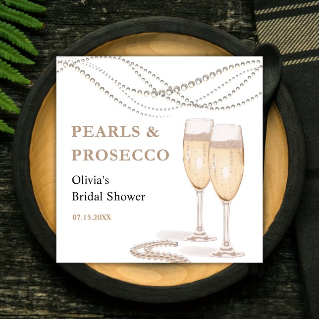 Guardanapo De Papel Chá de Noiva Moderno e Elegante com Pérolas e Pros (Modern Elegant Pearls & Prosecco Bridal Shower Napkins )