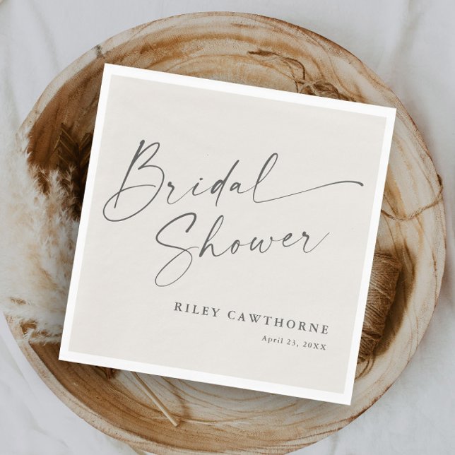 Guardanapo De Papel Chá de Noiva Moderno em Ivory Boho (Modern script boho bridal shower napkins.)