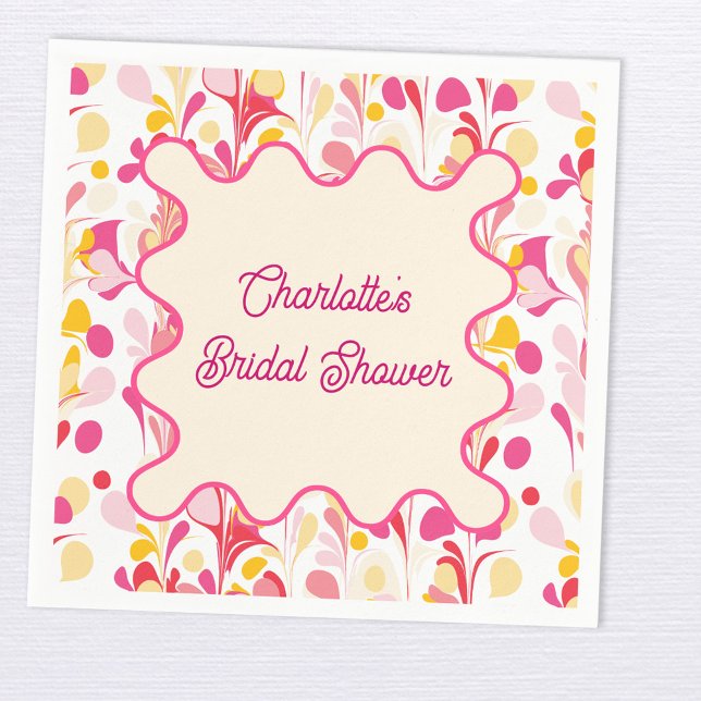 Guardanapo De Papel Chá de Noiva Moderno Rosa Ondulado Abstrato (Modern abstract groovy abstract wavy personalized bridal shower party paper napkin)