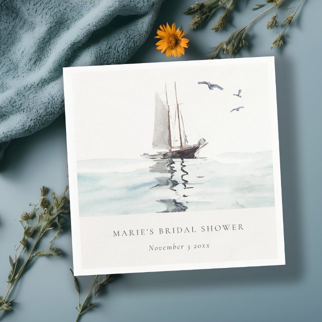 Guardanapo De Papel Chá de Noiva Náutico de Iate de Aquarela (Criador carregado)