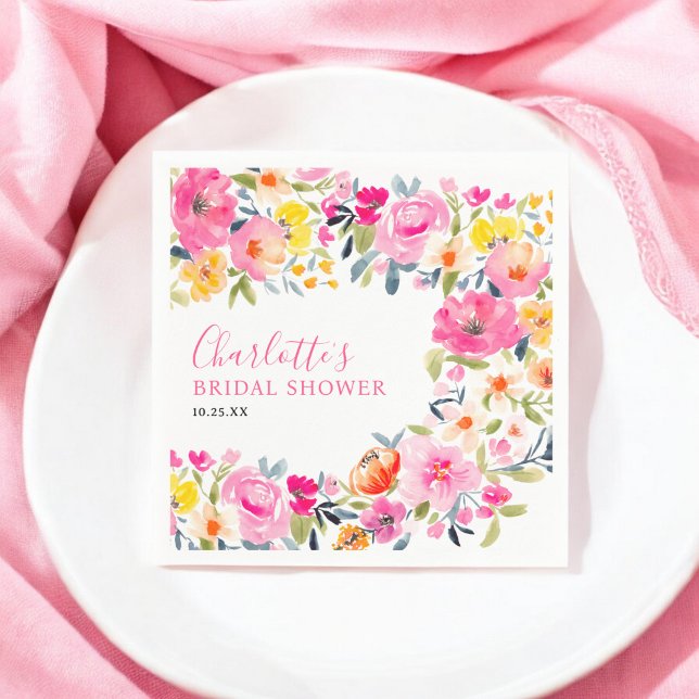 Guardanapo De Papel Chá de noiva ousado e boêmio com flores em aquarel (Bohemian bold floral watercolor bridal shower napkins)