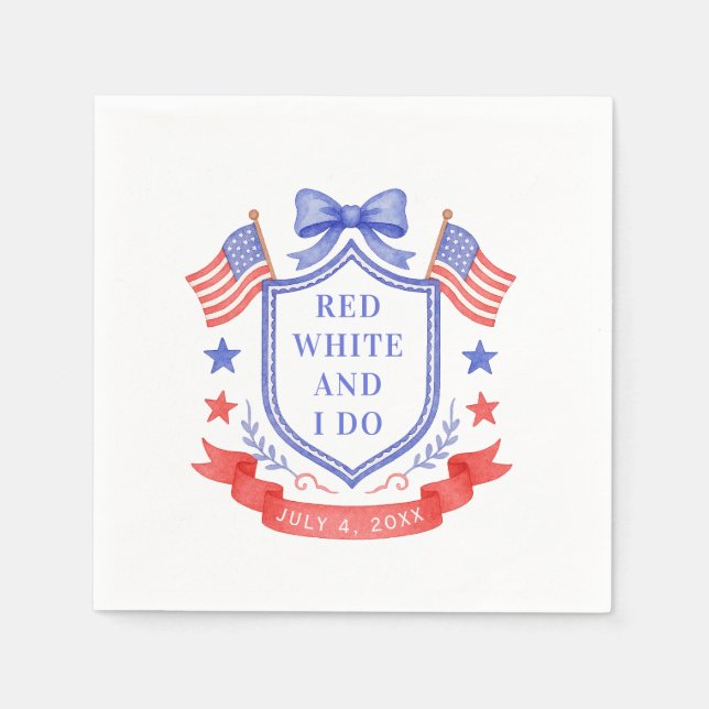 Guardanapo De Papel Chá de Noiva Patriótico Vermelho Branco & Eu Caso (Frente)