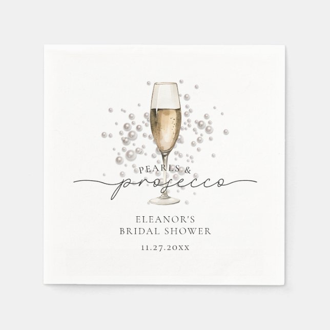 Guardanapo De Papel Chá de Noiva Pérolas Aquareladas & Prosecco (Frente)