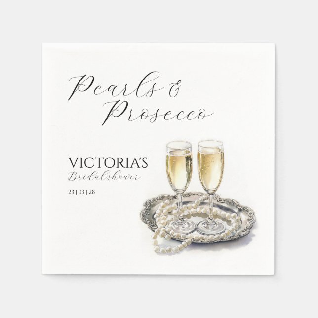 Guardanapo De Papel Chá de Noiva Pérolas e Prosecco (Frente)