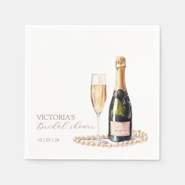 Guardanapo De Papel Chá de Noiva Pérolas Elegantes e Prosecco (Frente)