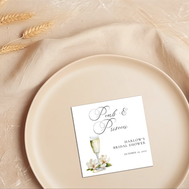 Guardanapo De Papel Chá de Noiva Pérolas Elegantes e Prosecco (Pearls & Prosecco Bridal Shower Paper Napkins)