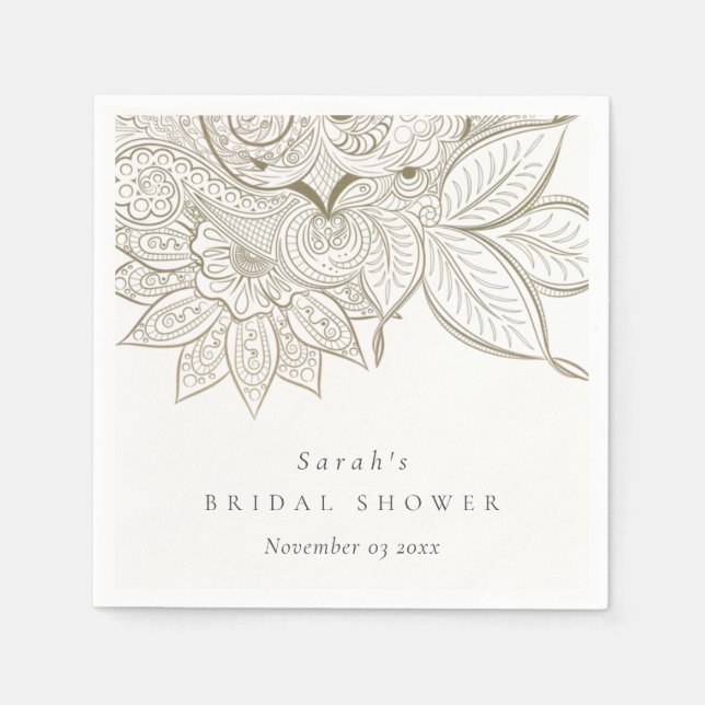 Guardanapo De Papel Chá de Noiva Requintado Ornamentado Paisley Marfim (Frente)