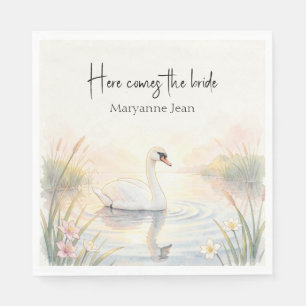 Guardanapo De Papel Chá de Noiva Romântico Cisne em Aquarela