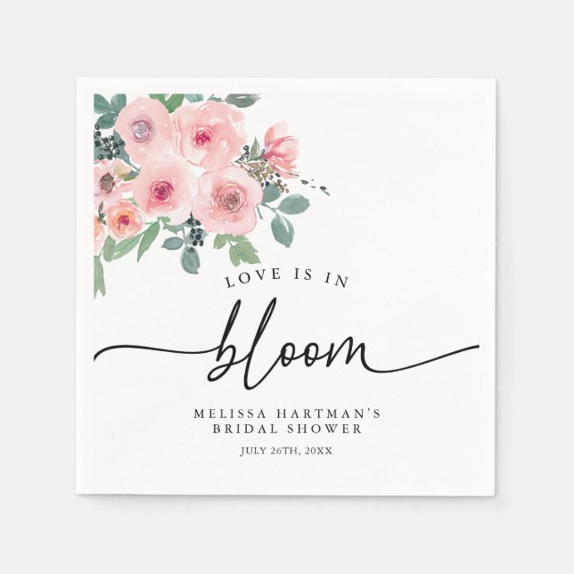 Guardanapo De Papel Chá de Noiva Rosa Corado Floral Amor em Flor (Frente)