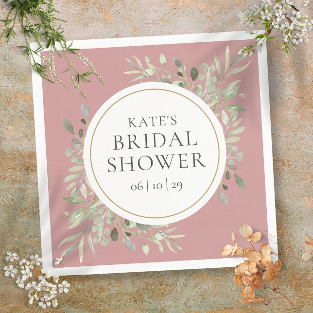 Guardanapo De Papel Chá de Noiva Rosa Poeirento Elegante Folhagem Dour (Dusty Rose Elegant Gold Greenery Bridal Shower Napkins)