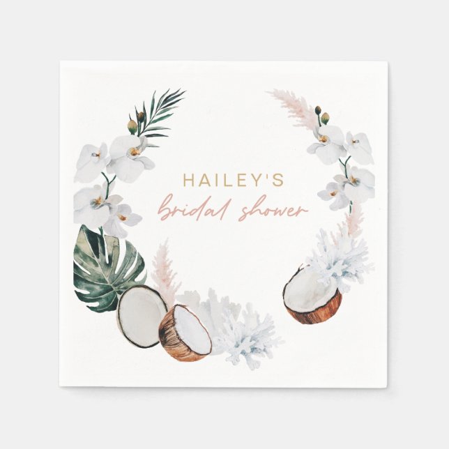 Guardanapo De Papel Chá de Noiva Rosa Tropical Palmeira Pampas (Frente)