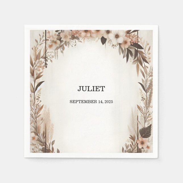 Guardanapo De Papel Chá de Noiva Rústico Boho Jardim Primavera (Frente)