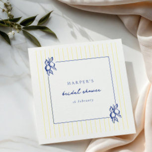 Guardanapo De Papel Chá de Noiva Simples Azul e Amarelo com Desenhos d