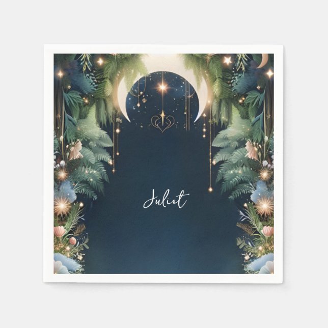 Guardanapo De Papel Chá de Noiva Sonho Mágico Estrelas Místicas Lua (Frente)