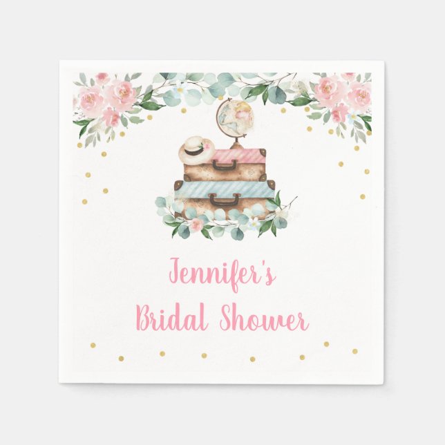 Guardanapo De Papel Chá de Noiva Viagem Floral Dourado Rosa Miss para  (Frente)