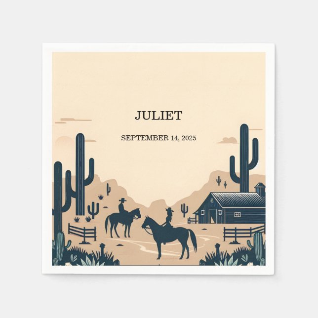 Guardanapo De Papel Chá de Noiva Western Rústico Rodeio Retrô (Frente)