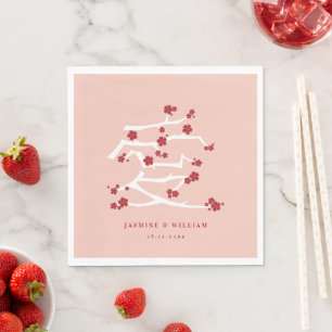 Guardanapo De Papel Chá de Noivado do Amor Chinês - Cereja Vermelha