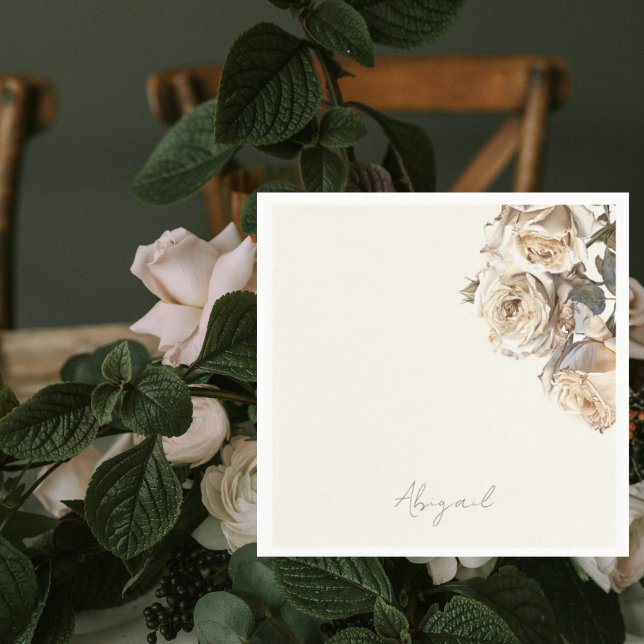 Guardanapo De Papel Chá de Nome Personalizado de Rosas Brancas Secas (Criador carregado)