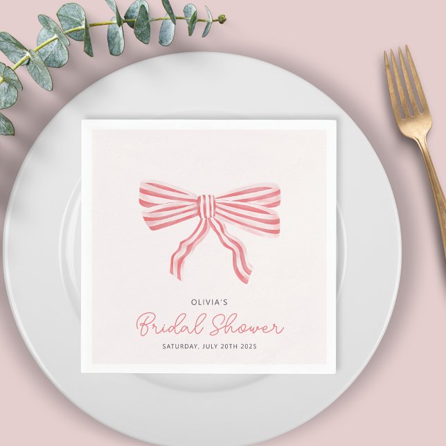 Guardanapo De Papel Chá de panela Blush do Arco Coquette (Coquette Blush Pink Bow Bridal Shower paper napkins. Matching invites available for bride to be. )