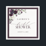 Guardanapo De Papel Chá de panela de Aquarela Púrpura Elegante<br><div class="desc">Celebrar o chá da noiva com esses bonito guardanapos, apresentando um buquê floral de rosas de aquarelas moles em tons de púrpura de ameixa, com folhas botânicas de eucalipto verdes e peludas, e bordado em roxo de ameixa. Personalize os detalhes do seu chá de panela, acentuado com uma bela caligrafia...</div>