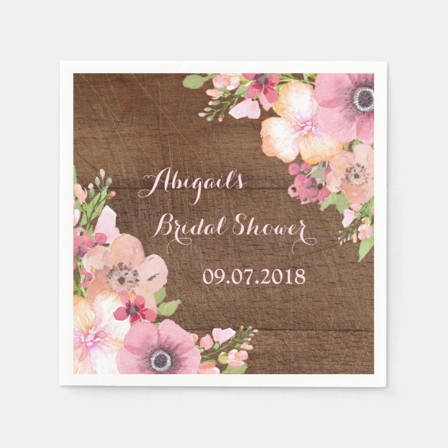 Guardanapo De Papel Chá de panela de Aquarela Rosa de Madeira Rústica  (Frente)