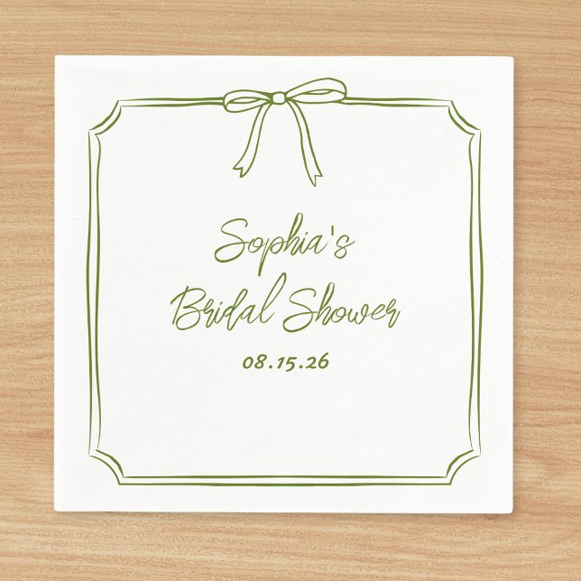 Guardanapo De Papel Chá de panela de Arco Clássico Simples Verde Elega (Customize these olive green napkins for a bridal shower—adding a refined touch to your celebration.)