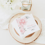Guardanapo De Papel Chá de panela de Casamento com Rosa de Aquarela Ro<br><div class="desc">O elegante e romântico design de guardanapo de chá de panela de de casamento apresenta texto personalizado de pincel e cinza de peão que pode ser personalizado para o evento da noiva, enquadrado por uma borda de rosas cor-de-rosa macia com folhas verdes / cinzas. Flores têm uma bela aparência pintada...</div>