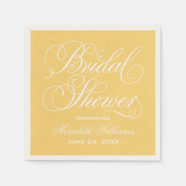 Guardanapo De Papel Chá de panela de Casamento de Caligrafia Amarela E (Frente)