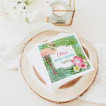Guardanapo De Papel Chá de panela de Casamento Flamingo, Rosa Tropical<br><div class="desc">Os guardanapos de chá de panela de casamento apresentam um flamingo rosa bonito com uma fina camada de folhas tropicais de palma e flores de hibisco. O texto personalizado do na moda pode ser personalizado com o nome da noiva e o título do evento personalizado. As cores vibrantes incluem cor...</div>
