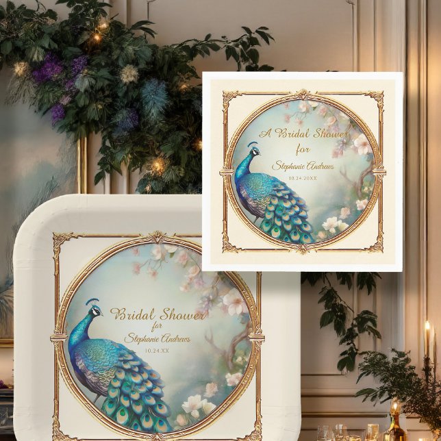 Guardanapo De Papel Chá de panela de Flor Elegante Art Deco Peacock (Criador carregado)