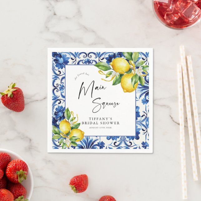 Guardanapo De Papel Chá de panela de limões Azulejos azuis do Mediterr (Insitu)