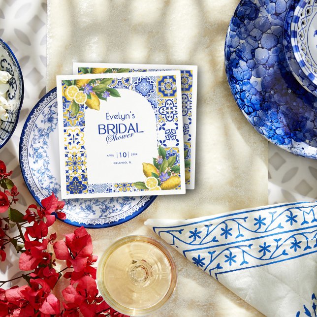 Guardanapo De Papel Chá de panela de Limões Azulejos Azuis do Mosaico  (Criador carregado)